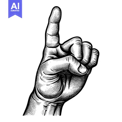 Popular premium asset: Hand with Forefinger Pointing Upwards in Ink Illustration