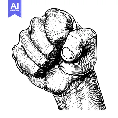 Popular premium asset: A Detailed Black and White Line Drawing of a Fist