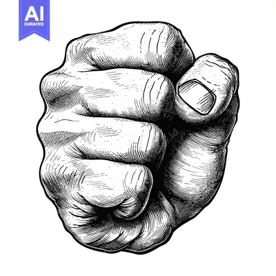 Aset premium populer: A Detailed Black and White Illustration of a Clenched Fist