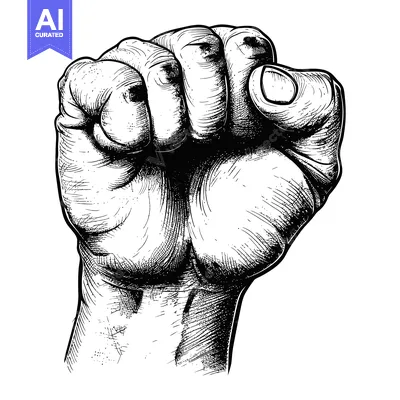 Aset premium populer: A Detailed Black and White Illustration of a Closed Fist