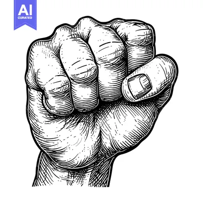 Aset desain premium: A Detailed Hand-Drawn Illustration of a Closed Fist