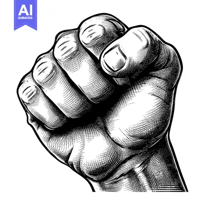 Aset desain premium: Engraving of a clenched fist with visible knuckles