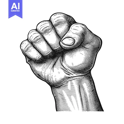 Aset desain premium: A Detailed Black and White Sketch of a Clenched Fist