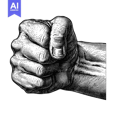 Aset desain premium: Black and White Engraved Illustration of a Hand Pointing