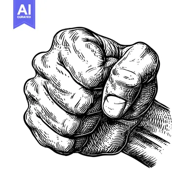 Aset desain premium: A Detailed Black and White Illustration of a Closed Fist