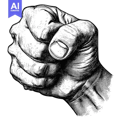 Aset desain premium: A Detailed Black and White Illustration of a Closed Fist