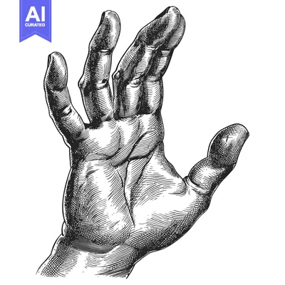 Aset desain premium: An Engravings-Style Illustration of a Reaching Human Hand