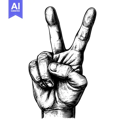 Aset desain premium: Hand Making the Peace Sign Gesture in Black and White