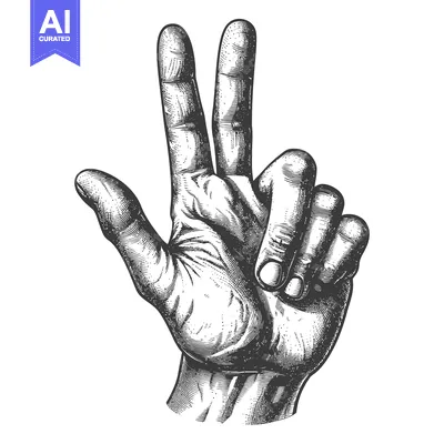 Aset premium populer: Hand Gesture of Peace Sign in Vintage Engraving Style