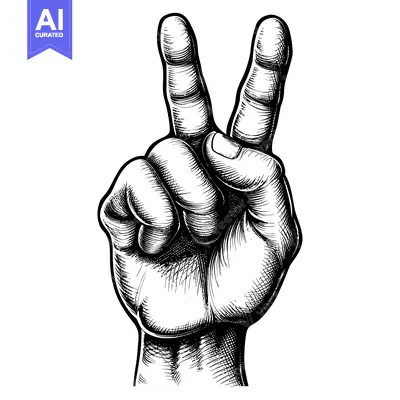 Premium design asset: A Black and White Hand Sign Illustration of Peace