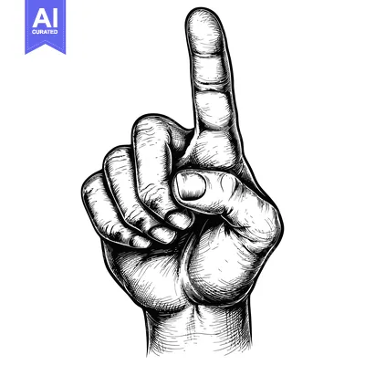 Aset desain premium: Hand with Index Finger Pointing Upwards in Vintage Style