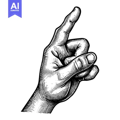 Aset premium populer: Hand with Index Finger Pointing Upward in a Black and White Engraved I