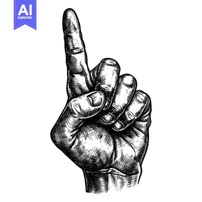 Aset desain premium: Hand Gesture, Black and White Illustration, Index Finger Pointed Up