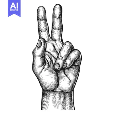 Popular premium asset: A Hand Making a Peace Sign with Detailed Lines and Shading