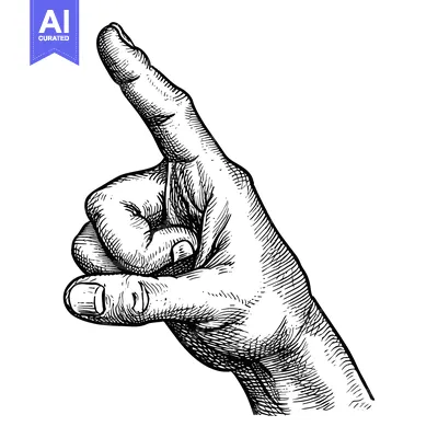 Aset desain premium: Hand with Index Finger Pointing Upwards in Black and White Line Art