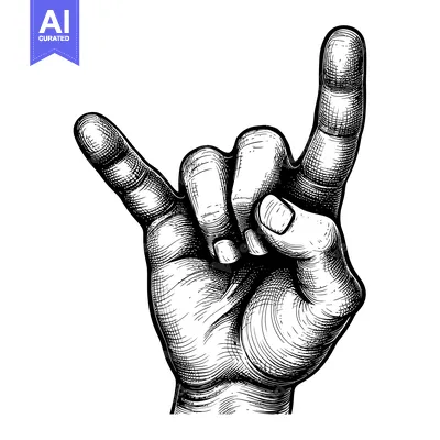Aset premium populer: Hand Gesturing Rock and Roll Sign in Black and White