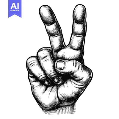 Aset premium populer: Hand Gesture Depicting Peace Sign with Detailed Sketchy Style