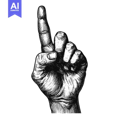 Aset desain premium: Hand with Forefinger Pointing Upwards in Black and White Illustration