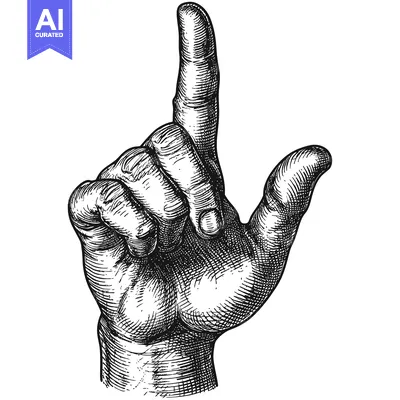 Premium design asset: Hand pointing upwards, a hand drawn black and white illustration.