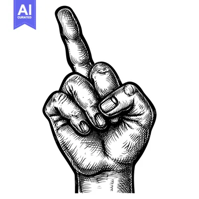 Aset premium populer: Black and White Line Art Illustration of a Middle Finger Gesture