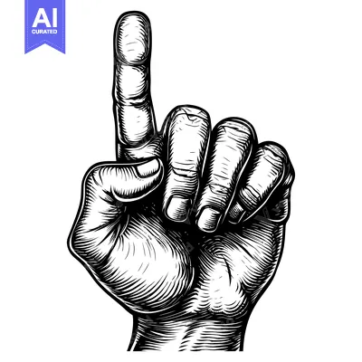 Aset premium populer: A Black and White Engraving of a Hand Pointing Upwards