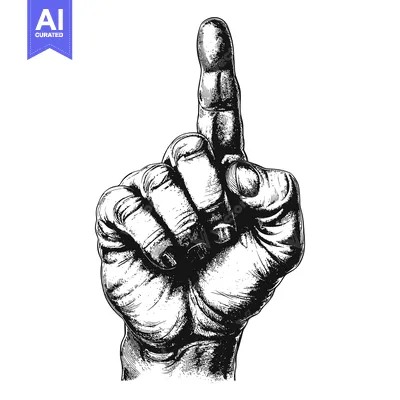 Aset desain premium: Hand with Index Finger Pointing Upwards in Black and White Sketch Styl