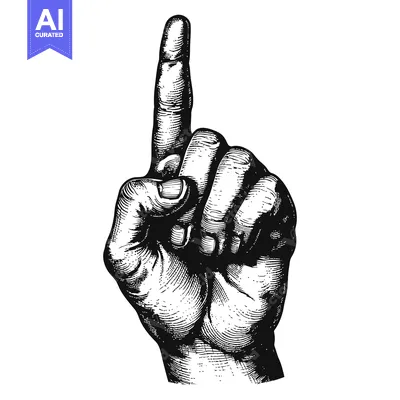 Aset premium populer: A Black and White Hand Illustration with Forefinger Pointing Upwards