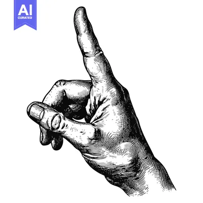 Premium design asset: Hand with Index Finger Pointing Upward in Vintage Engraving Style