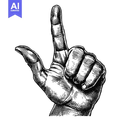 Popular premium asset: A Detailed Black and White Engraving of a Human Hand Pointing Upwards