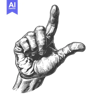 Aset premium populer: Hand Gesture Pointing Up and to the Left with Extended Index Finger