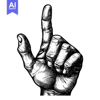 Aset desain premium: A Detailed Black and White Illustration of a Hand Pointing Upwards