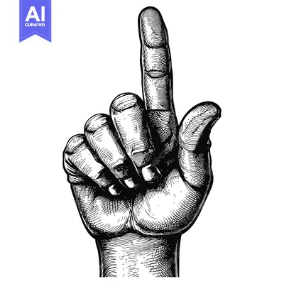 Premium design asset: Black and White Hand Drawing of an Index Finger Pointing Upwards