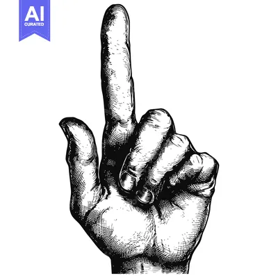 Aset desain premium: Hand with Index Finger Pointing Upwards in Black and White Illustratio