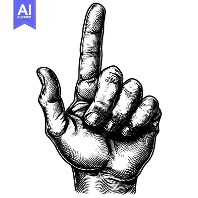 Aset desain premium: Engraved Illustration of a Hand Pointing Upwards