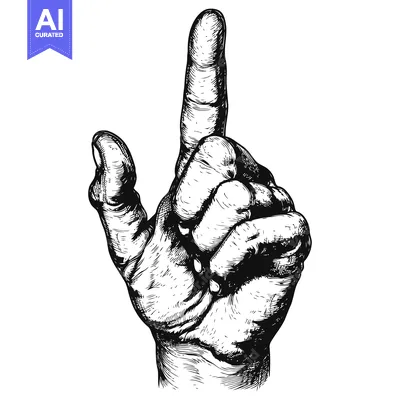 Aset desain premium: Black and white hand drawn illustration of a pointing finger