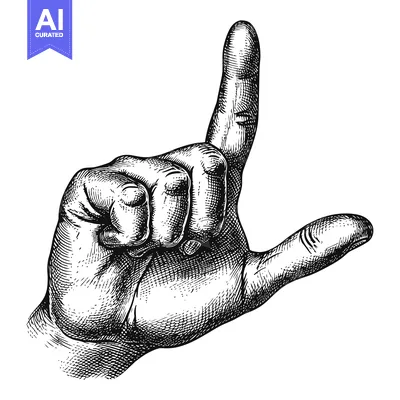 Aset premium populer: Hand gesture depicting the letter "L" in black and white