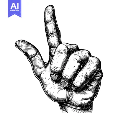 Aset premium populer: A Detailed Black and White Hand Drawing of a Finger Pointing Upward