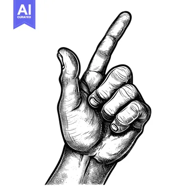 Aset premium populer: A Detailed Line Art Drawing of a Hand Pointing Upwards