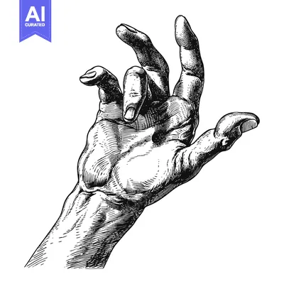 Popular premium asset: Detailed Hand Reaching Upward in Black and White Line Art