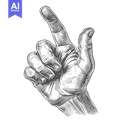 Aset premium populer: Hand with Index Finger Pointing Upwards, Hand Drawn Illustration