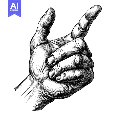 Premium design asset: Hand with index finger pointing upwards, sketched in black ink.