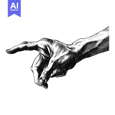 A Detailed Black and White Drawing of a Human Hand Pointing