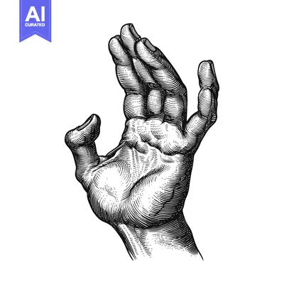 A Detailed Engraving of a Human Hand in a Praying Position