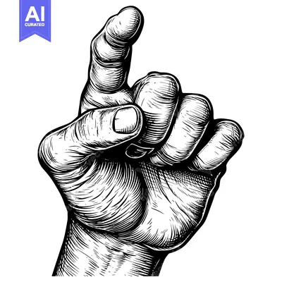 Premium design asset: A Hand with Index Finger Pointing Upward in an Engraving Style