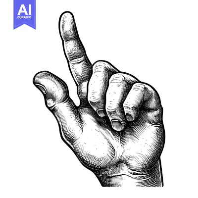 Aset premium populer: Hand with index finger pointing upwards in a black and white engraved