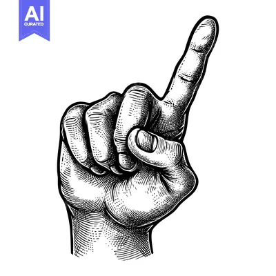 Aset desain premium: A Detailed Engraved Illustration of a Hand Pointing Upward