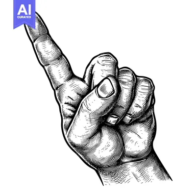 Premium design asset: Hand with Index Finger Pointing Upwards in a Vintage Engraving Style
