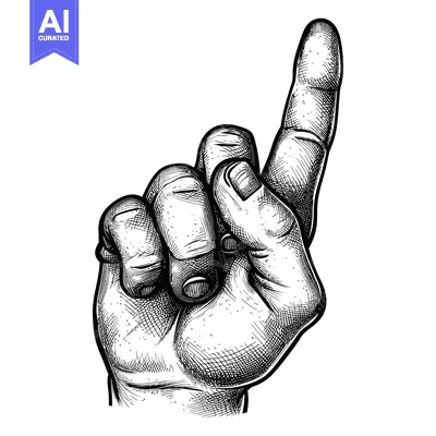 Aset desain premium: Black and White Hand Illustration Pointing Upward