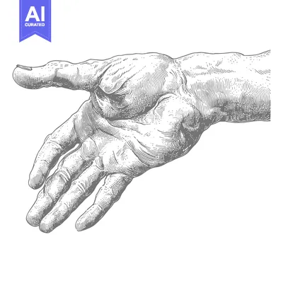 Premium design asset: Detailed Engraved Illustration of an Outstretched Hand