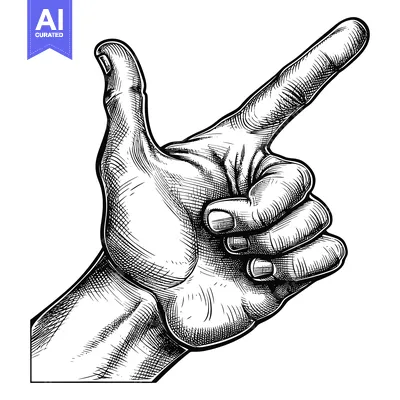 Aset premium populer: Hand with index finger pointing rightward, detailed engraving style il